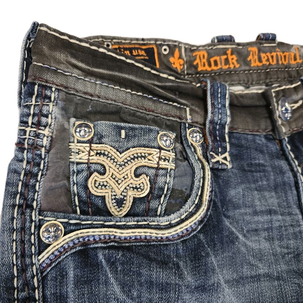Rock Revival TYME Mens Jeans Straight Leg Size 29 Distressed Thick Stitch MMA - Picture 6 of 12
